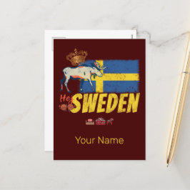 Schweden Vintage Flagge Retro Elche Urlaub Souveni Feiertagspostkarte