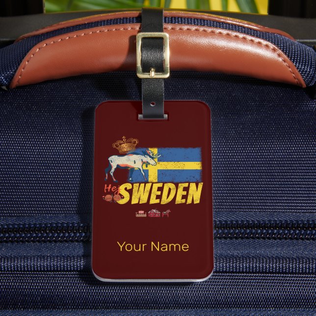 Schweden Vintage Flagge Retro Elche Urlaub Souveni Gepäckanhänger (Vorderseite Insitu 2)