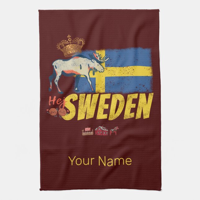 Schweden Vintage Flagge Retro Elche Urlaub Souveni Geschirrtuch (Vertikal)