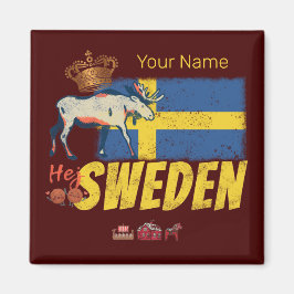 Schweden Vintage Flagge Retro Elche Urlaub Souveni Magnet