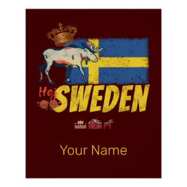 Schweden Vintage Flagge Retro Elche Urlaub Souveni Poster