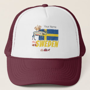 Schweden Vintage Flagge Retro Elche Urlaub Souveni Truckerkappe