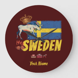 Schweden Vintage Flagge und Elche Souvenir Große Wanduhr