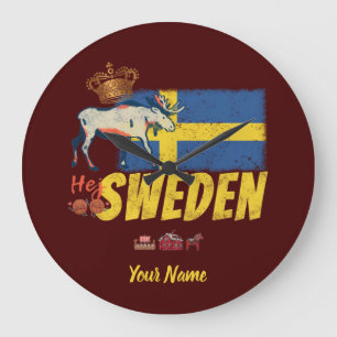 Schweden Vintage Flagge und Elche Souvenir Große Wanduhr