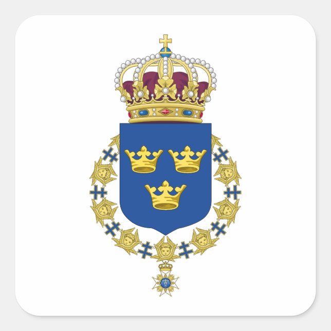 Schweden-Wappen Quadratischer Aufkleber (Vorderseite)