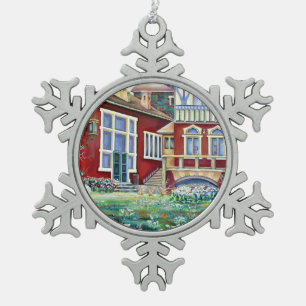 Schweden, Wasserfarbe Traditionelle Landschaft Schneeflocken Zinn-Ornament