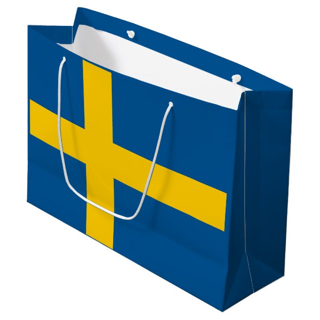Schwedenflagge Große Geschenktüte (Vorderseite Schrägansicht)