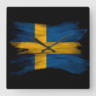 Schwedenflagge Quadratische Wanduhr