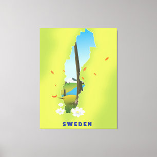 Schwedenkarte illustrierter Reiseplakat. Leinwanddruck