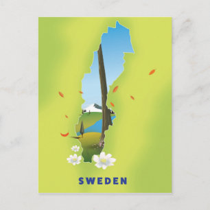 Schwedenkarte illustrierter Reiseplakat. Postkarte