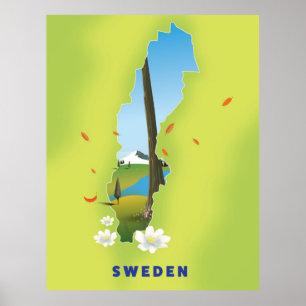 Schwedenkarte illustriertes Reiseplakat. Poster