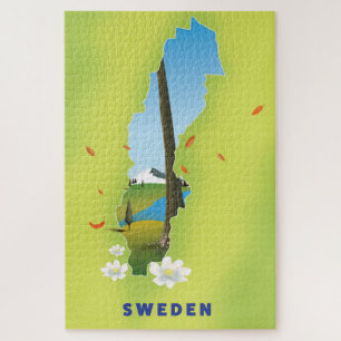Schwedenkarte illustriertes Reiseplakat. Puzzle