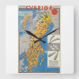 Schwedenkarte Quadratische Wanduhr