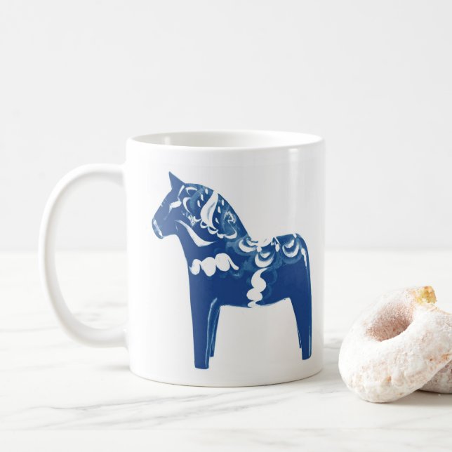 Schwedisch Dala Horse Blue White  Kaffeetasse (Mit Donut)