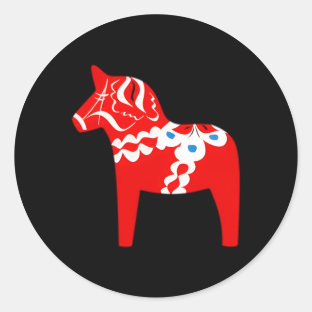 Schwedisch Dala Horse Dalarna Schweden Traditionel Runder Aufkleber (Vorderseite)