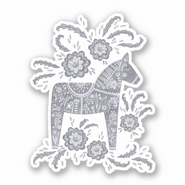 Schwedisch Dala Horse Gray Sticker (Vorderseite)