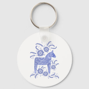 Schwedisch Dala Horse Indigo Blue und White Schlüsselanhänger