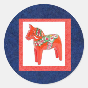 Schwedisch Dala Horse Skandinavien Traditionell Runder Aufkleber