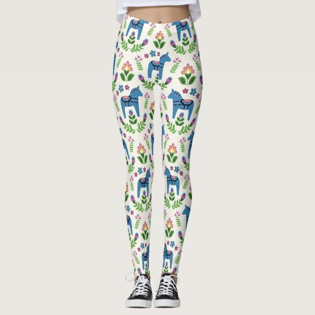 Schwedisch Dala Horses Blue Leggings (Vorderseite)