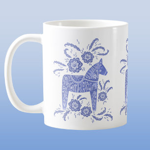 Schwedisch Dala Horses Periwinkle Blue und White Kaffeetasse