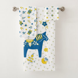 Schwedisch Folk Dala Horse l Blue und Yellow Badhandtuch Set