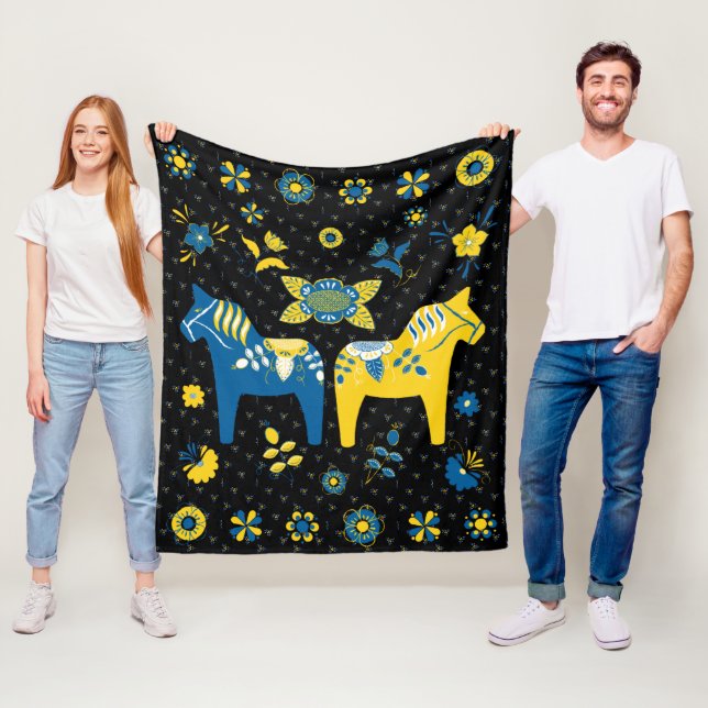 Schwedisch Folk Dala Horse l Blue und Yellow Fleecedecke (Beispiel)