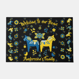 Schwedisch Folk Dala Horse l Blue und Yellow Fußmatte