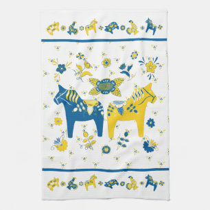 Schwedisch Folk Dala Horse l Blue und Yellow Geschirrtuch