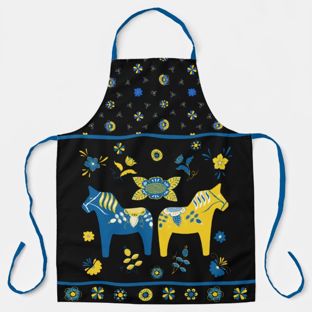 Schwedisch Folk Dala Horse l Blue und Yellow Schürze (Vorderseite)