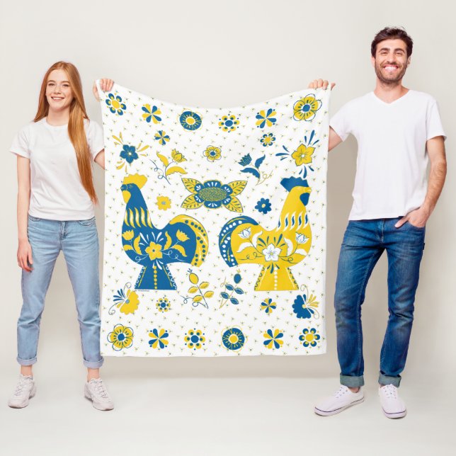 Schwedisch Folk Dala Rooster l Blue und Yellow Fleecedecke (Beispiel)