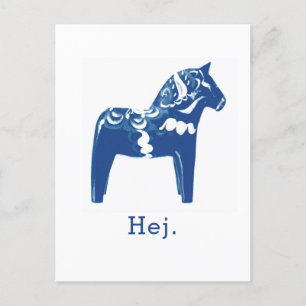 Schwedisch Hej Dala Horse Blue White Template  Postkarte