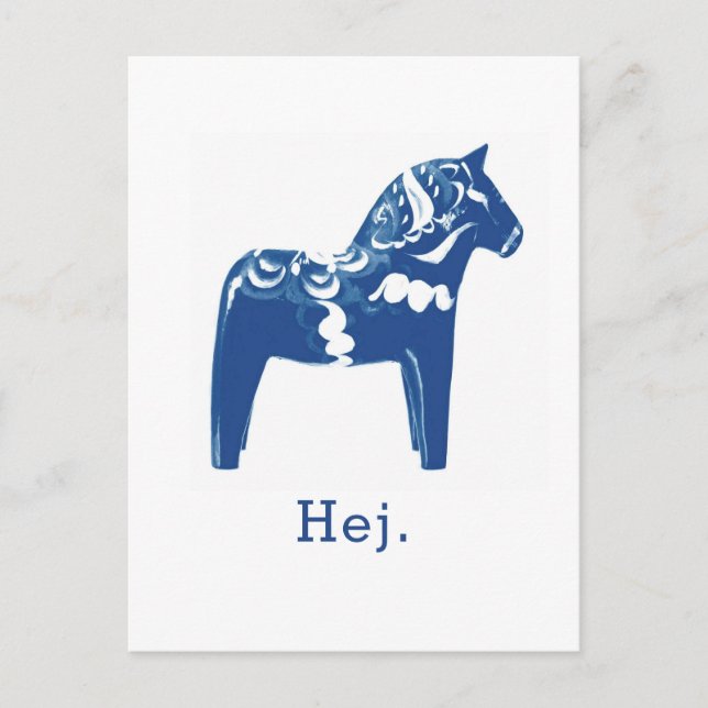 Schwedisch Hej Dala Horse Blue White Template  Postkarte (Vorderseite)