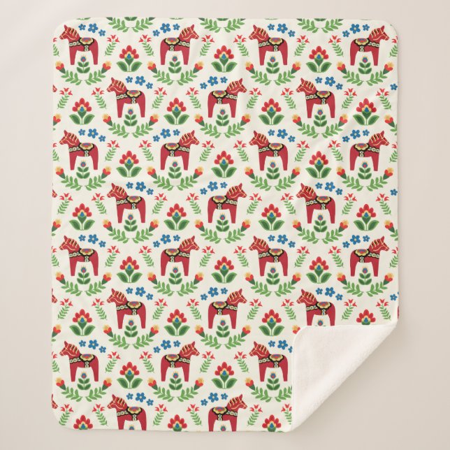 Schwedisch Red Dala Horses Sherpa Blanket Sherpadecke (Vorderseite)