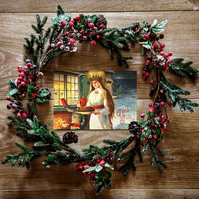 Schwedisch Vintag Lucia God Jul Frohe Weihnachten (Mockup designed by rawpixel.com / Freepik)