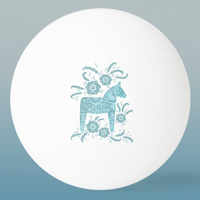 Schwedische Dala Horse Aquamarine Kunst des grünen Tischtennisball (Swedish Dala Horse teal green folk art ping pong ball)