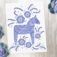 Schwedische Dala Horse Blue und White Postcard