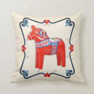 Schwedische Dala Horse Folk Kunst Gerahmt Kissen