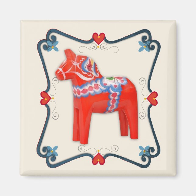 Schwedische Dala Horse Folk Kunst Gerahmt Magnet (Vorne)