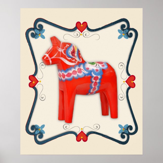 Schwedische Dala Horse Folk Kunst Gerahmt Poster (Vorne)