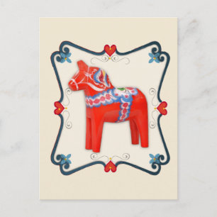 Schwedische Dala Horse Folk Kunst Gerahmt Postkarte