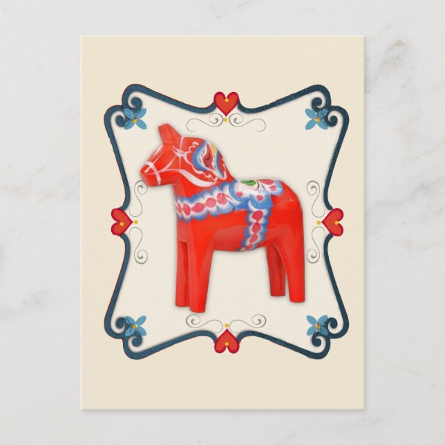 Schwedische Dala Horse Folk Kunst Gerahmt Postkarte (Vorderseite)