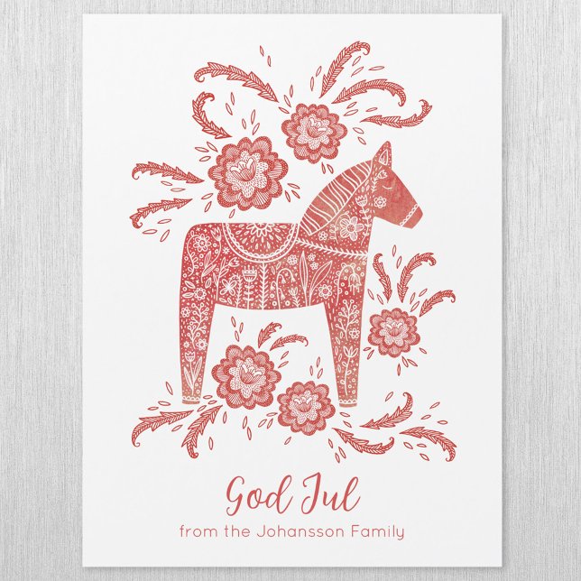 Schwedische Dala Horse God Jul Magnetic Holiday Ca Magnetkarte (Swedish Dala Horse God Jul personalized magnetic holiday card)