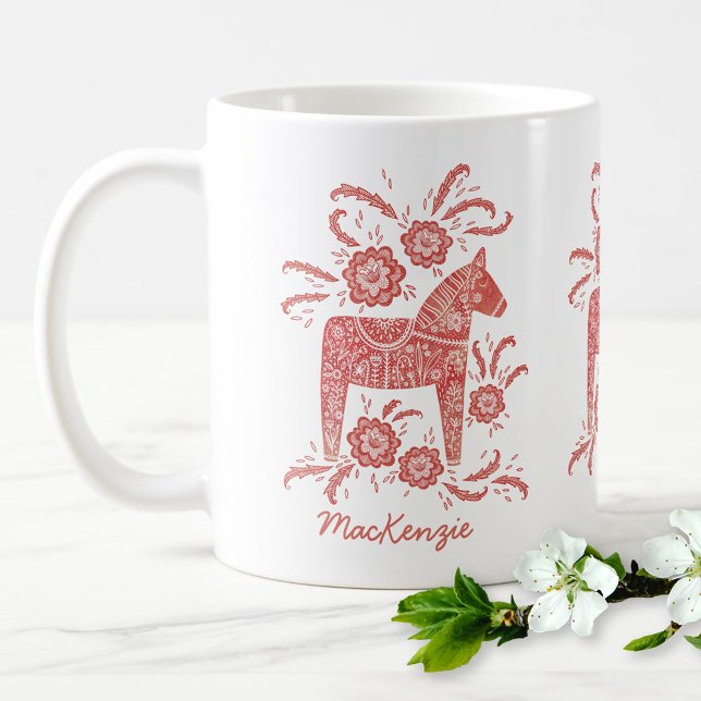 Schwedische Dala Horse Red Personalisiert Coffee T Kaffeetasse (Von Creator hochgeladen)