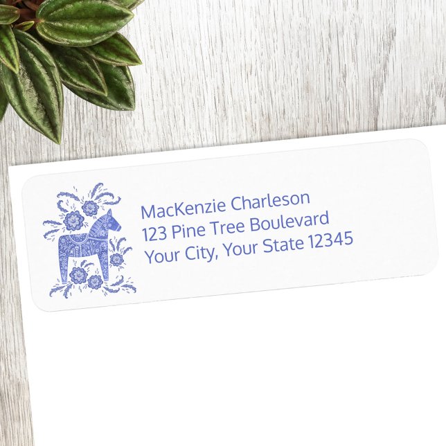 Schwedische Dala Horse-Rücksendeadresse (Swedish Dala Horse personalized custom name return address label sticker)