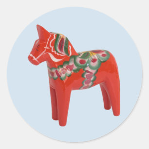 Schwedische Dala Horse Skandinavische Tradition Runder Aufkleber
