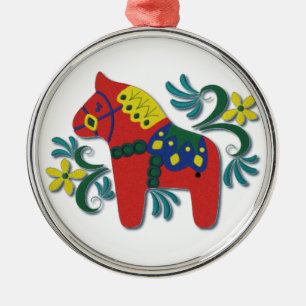 Schwedische Dala Horse Whimsical Silbernes Ornament