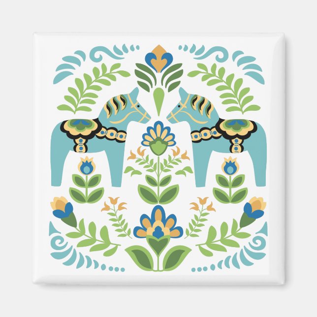 Schwedische Dala Pferde Aquamarin Magnet (Vorne)