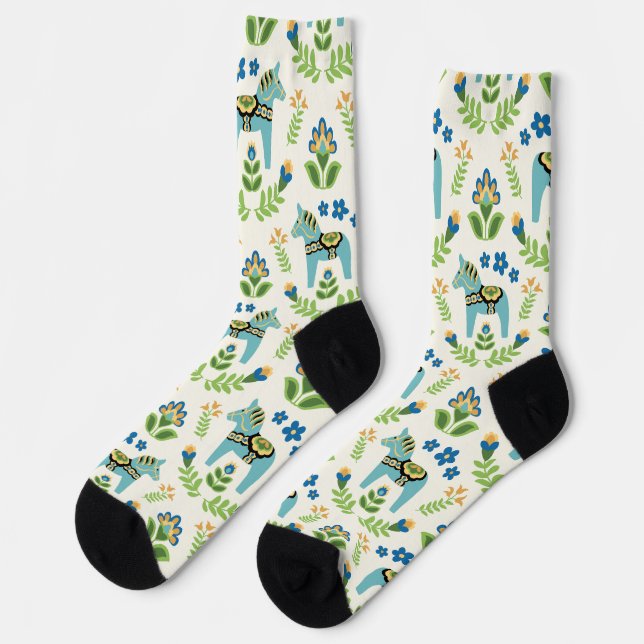 Schwedische Dala Pferde Aquamarin Socken (Linkes Detail)