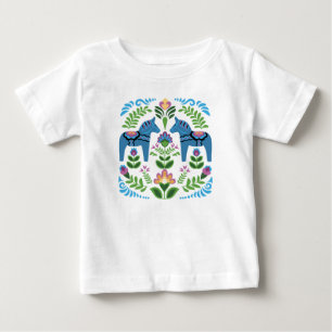 Schwedische Dala-Pferde Blau Baby T-shirt