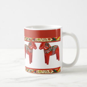 Schwedische Dala Pferde mit Weihnachten Folkloreku Tasse